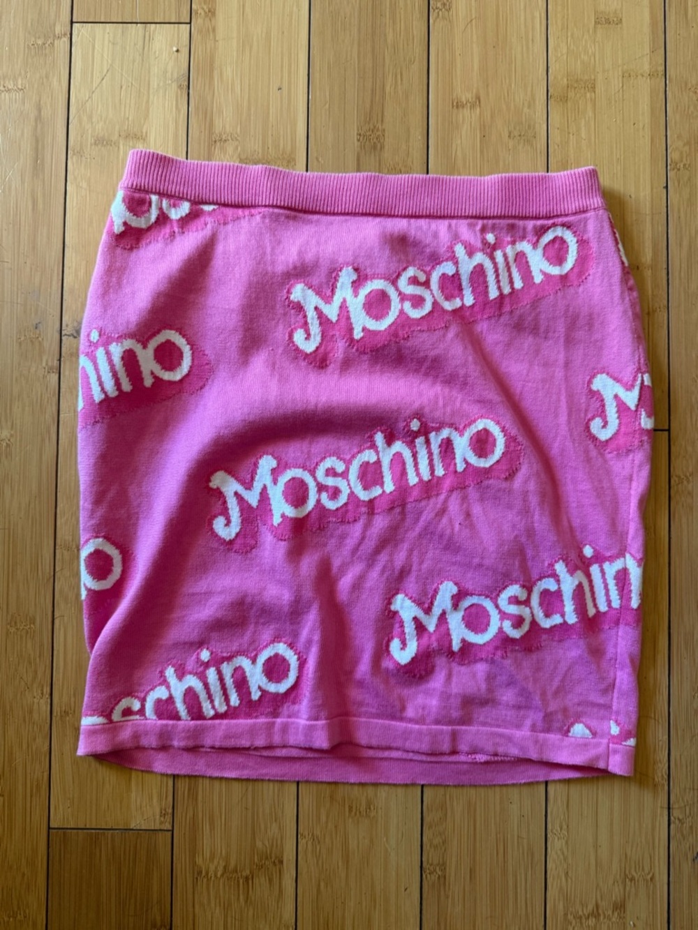 Moschino Hot Pink Knit Logo Runway Barbie Mini Skirt